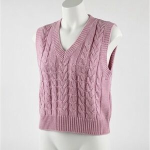 Shekou Pink Cable Knit V Neck Sweater Vest Women’s S Preppy Boho